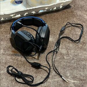 RUNMUS Gaming Headset- Black and Blue Over-Ear Wired Headphones
